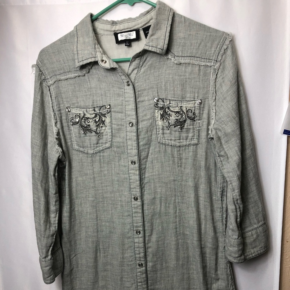 MissMe Gray Bedazzled Long sleeve dress